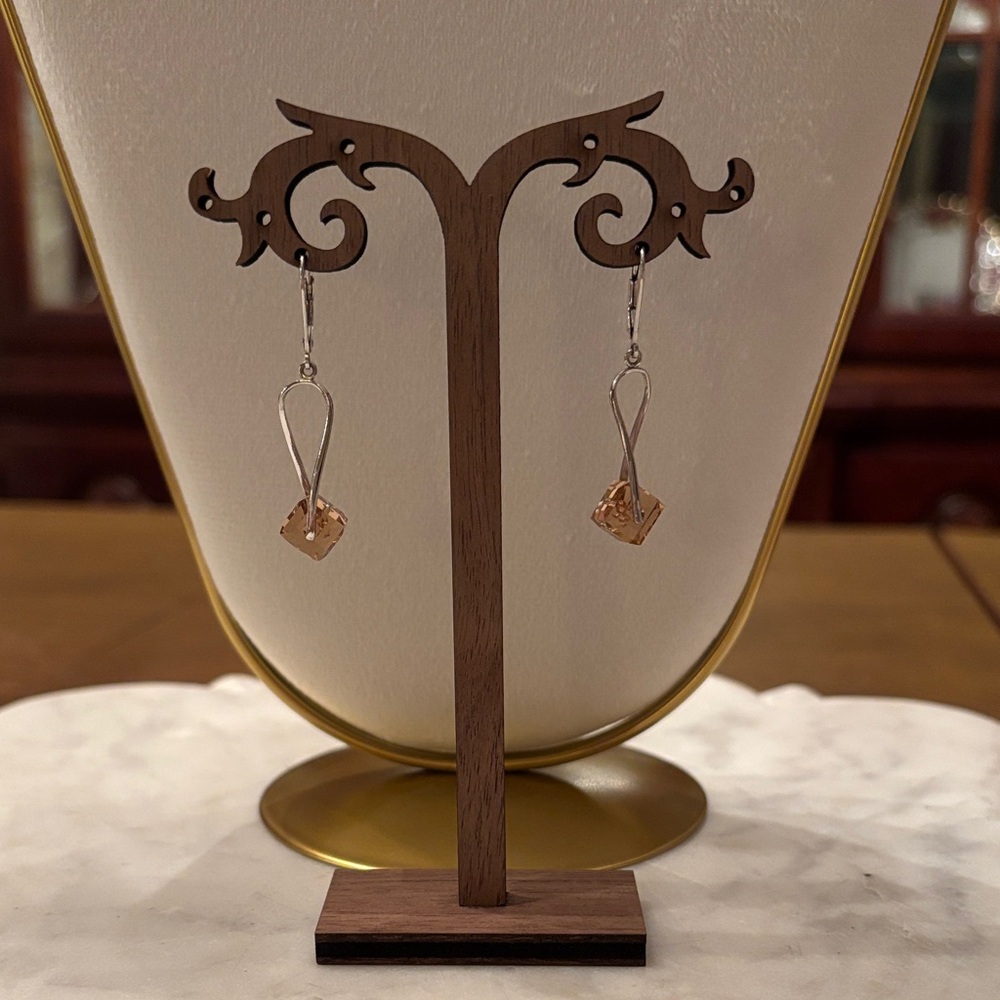 Silver‎ and Amber Crystal Dangle Earrings